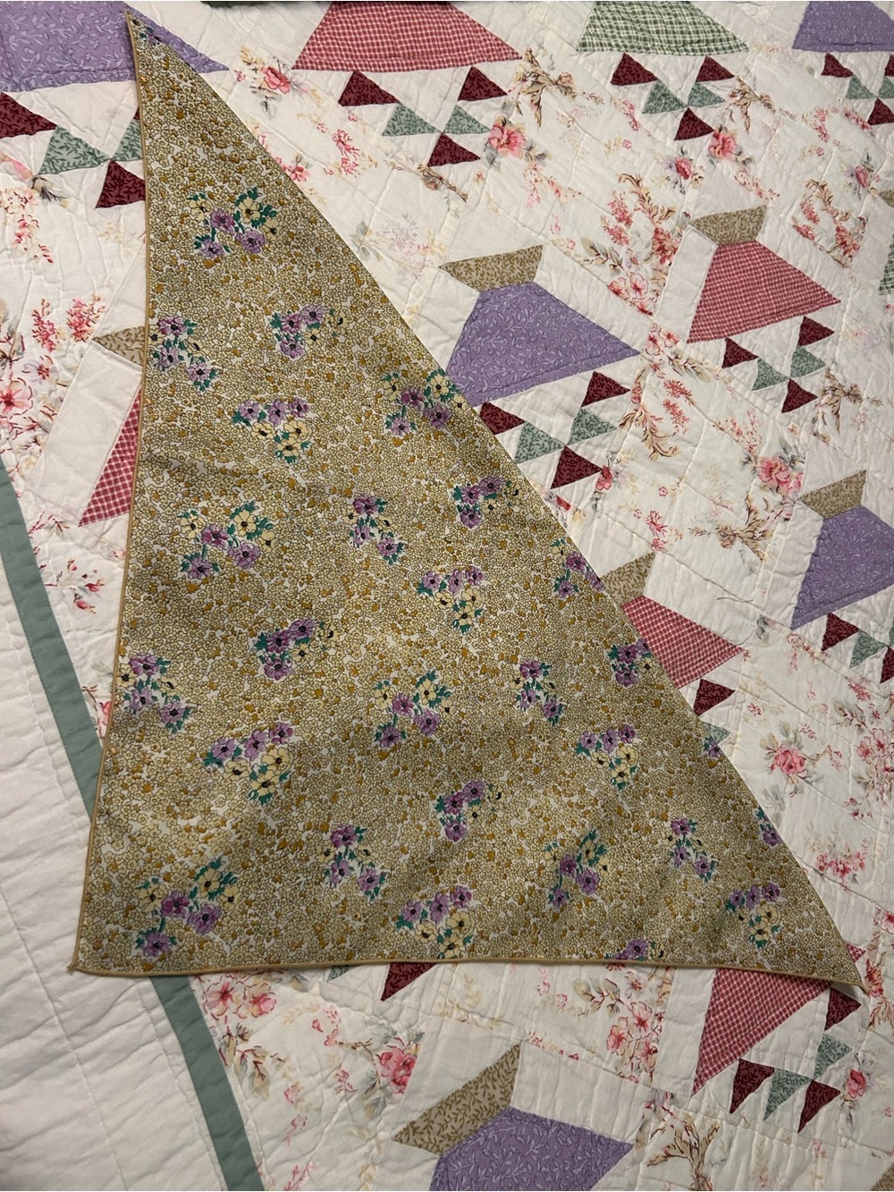 Vintage Floral beige purple bandana scarf